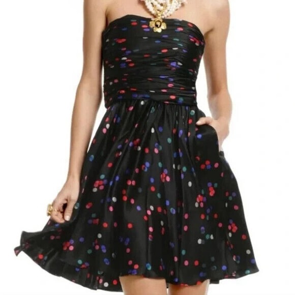 Halston Heritage‎ Women Confetti Polka Dot Strapless Mini Dress Fun 4 NYE - Picture 8 of 13